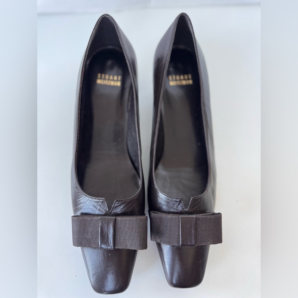 Stuart Weitzman Brown Bow Pump Leather Heels Shoes Women’s Size 8.5 M